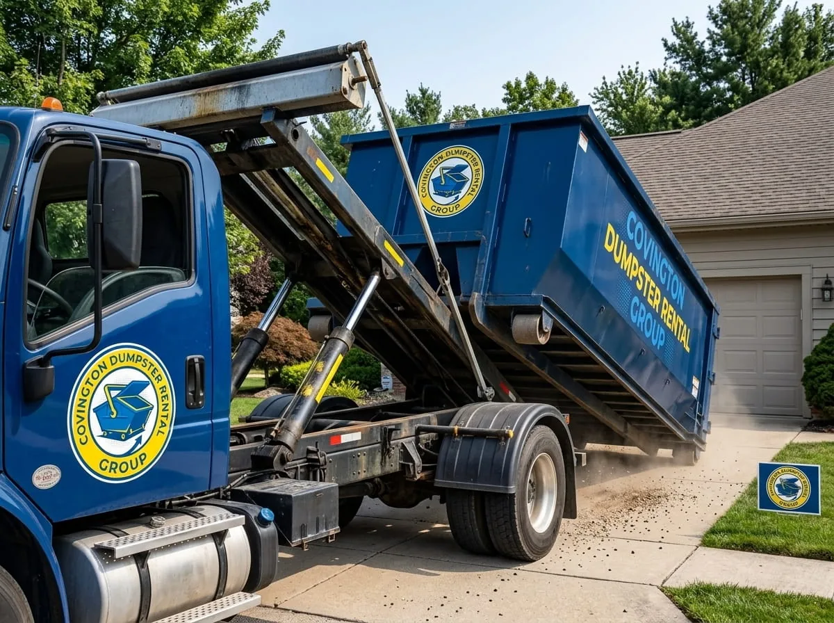 Estate cleanout dumpster placed at a home in Covington GA